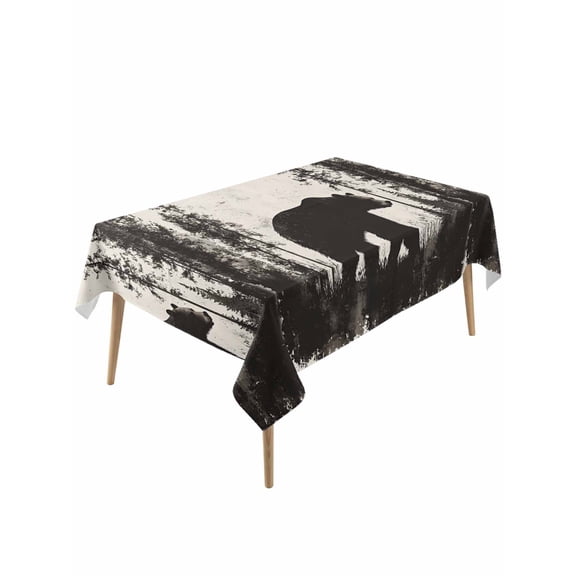 Black Bear Table Cloth, Vintage Forest Cabin Animals Silhouette Waterproof Tablecloth for Rectangle Tables, Reusable Washable Fabric Table Cover for Restaurant Kitchen Dining Tables 54"x108"