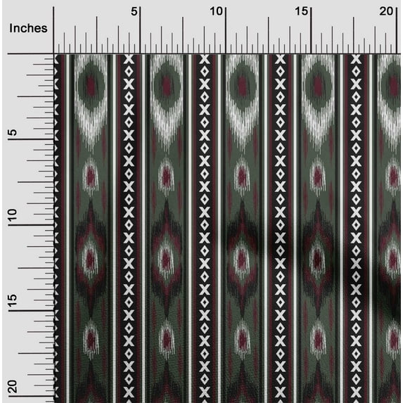 oneOone Polyester Lycra Olive Green Fabric Stripe & Ikat Ethnic Sewing Fabric By The Yard Printed Diy Clothing Sewing Supplies 56 Inch Wide