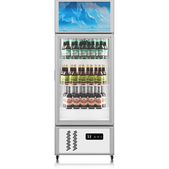 8 Cu Ft Commercial Merchandiser Refrigerator, Beverage Display Cooler with Glass Door, Freestanding Single Door Drink Refrigerator with LED Light for Shop, Restaurant, Bar