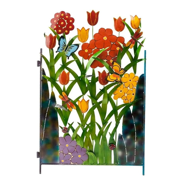 Fencing Panel with Grass Flowers Wrought Iron Guardrail Outdoor C