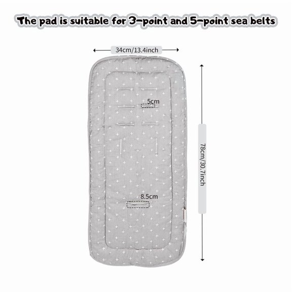 Infant Stroller Insert, Universal Baby Stroller Seat, Reversible Cotton Stroller Seat Liners Universal Newborn Car Seat Breathable Stroller Mat for Pushchair Head Neck Body Support