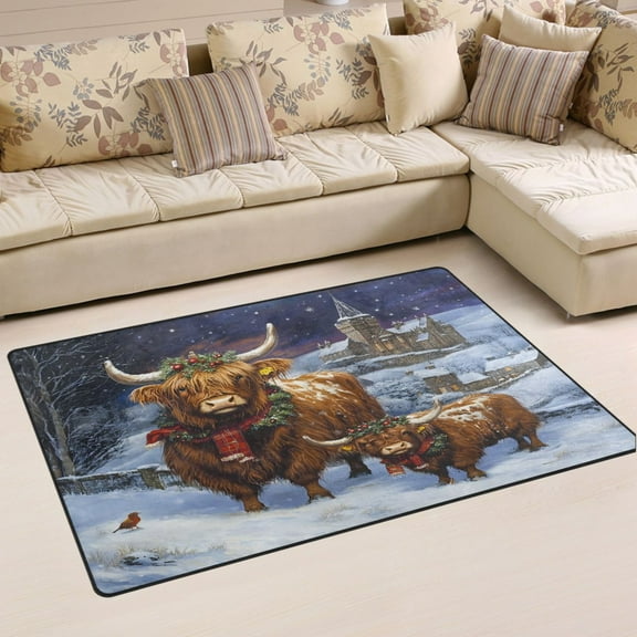Ryvnso Highland Cattle Christmas Area Floor Mat Non-Slip Carpet Soft Rugs Doormats 31" x 20"