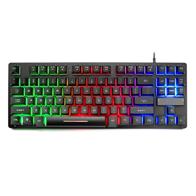 braveheart Wired 87 Keys Gaming Keyboard Mechanical Feeling Rainbow LED Backlit Waterproof Ergonomic PC Gaming Keyboard