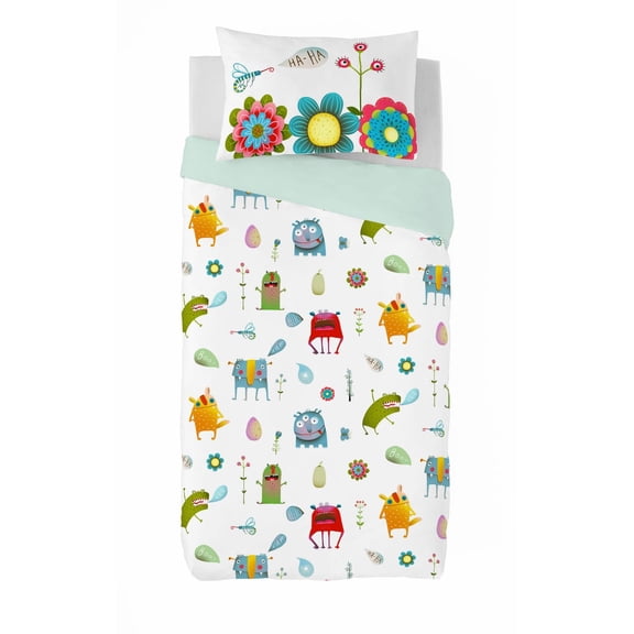 Gouchee Home Hiboo Twin Duvet Cover Set – 2pc Kids Reversible Cotton Bedding Set with Colorful Monster Print