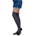 thumbnail image 2 of Minnieouse Paquete de 2 calcetines a rayas de talla grande hasta el muslo, elasticidad, transpirabilidad, cómodos, cálidos, apariencia de moda, Medias rayas negras grises, 2 of 6