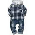 thumbnail image 2 of ZOEREA Toddler Baby Boys Clothes Outfits Kids Hoodie Flannel Shirts Set Plaid Hooded Tops +Jeans Pants Fall Winter 2-6T, 2 of 6