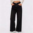 thumbnail image 2 of Luivaraty Womens Wide Leg Jeans Button Zip Waist Black Jeans Loose Outdoor Trendy Casual Denim Pants with Pocket, S-L, 2 of 6