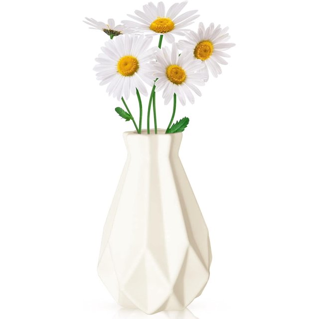 Jarrón de plástico creativo, jarrón con adornos para sala de estar, arreglo floral creativo hidropónico, jarrón decorativo de escritorio geométrico blanco (20,5 x 12 x 4,5)