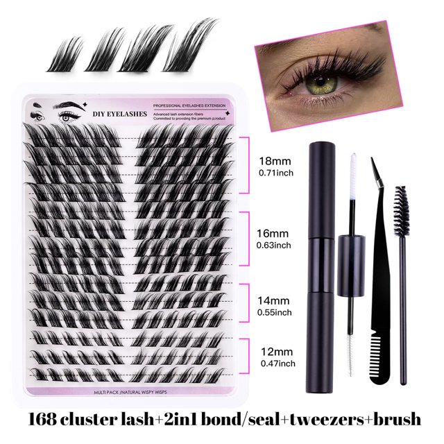 Nvzi 2 cajas de pestañas postizas reutilizables de aspecto natural y artificiales, incluye pinzas y pegamento (negro, DIY-SET-074A)