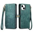 thumbnail image 2 of Nalacover Case for iPhone 13 mini, with RFID Blocking Card Slot Holder, Magnetic Flip Folio Purse Case, PU Leather Zipper Handbag with Detachable Lanyard Strap For iPhone 13 mini, Green, 2 of 12
