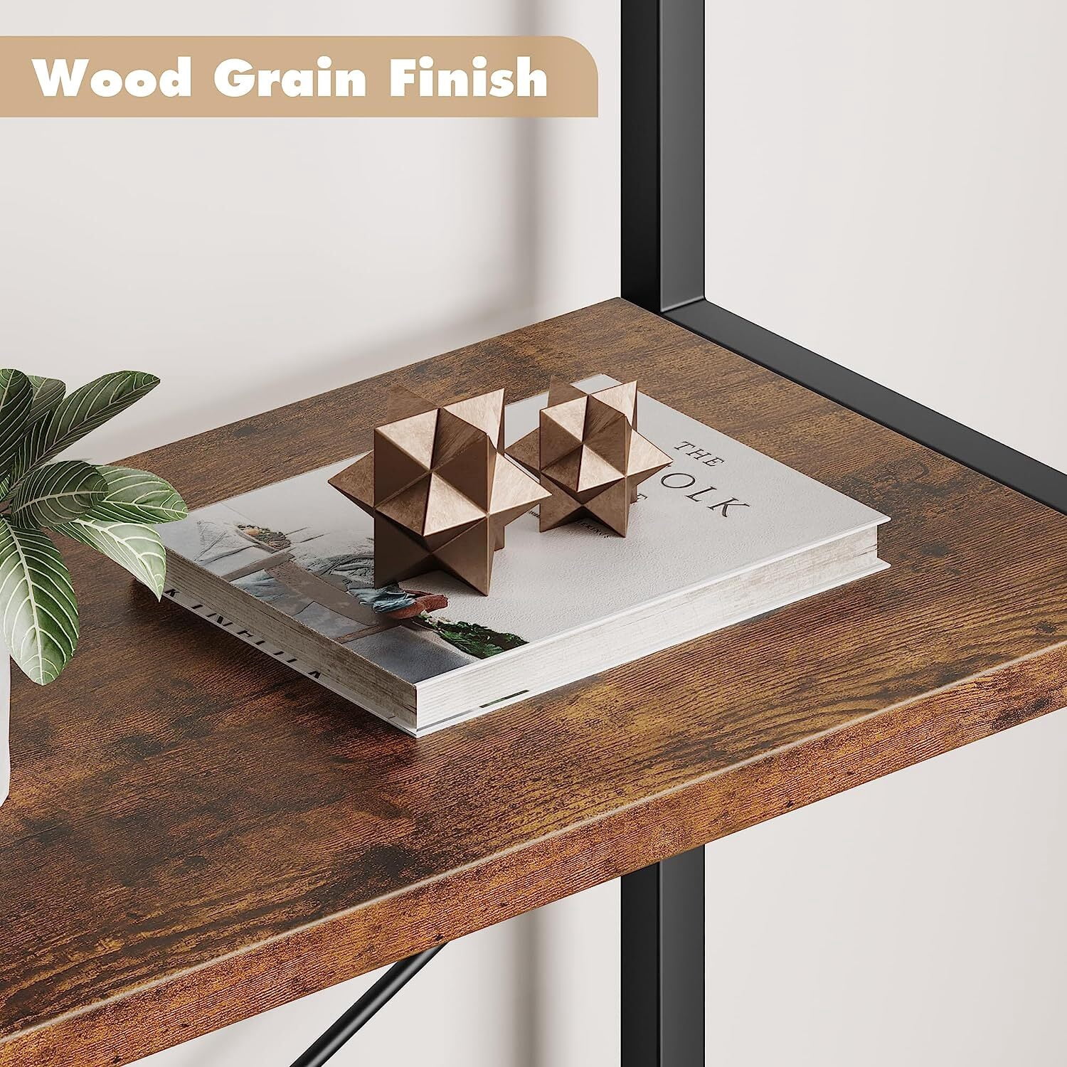 Yesfashion Bookshelf 5 Tier Bookcase Arched Display Racks Tall Standing Bookshelves Mental Frame Rustic Storage Rack Shelf Brown Book Shelf for Bedroom, Living Room, Home Office, Rustic Brown