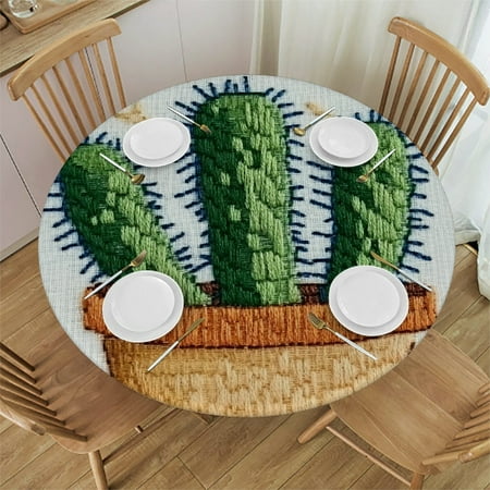 

Autua Welcome Cactus Cross Stitch Round Tablecloth- Stain-Resistant Washable- Indoor/Outdoor Dining Kitchen Farmhouse Decor- Ideal for Restaurants Weddings Parties- Multiple Sizes Available 42 -46