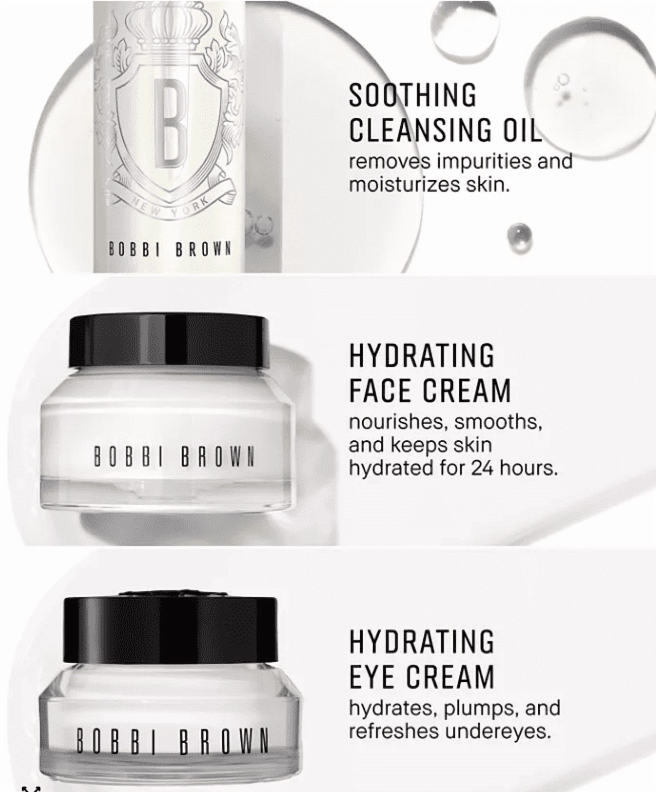 Bobbi Brown Hydrate To Glow Skincare Set - Soothing Cleansing Oil, Hydrating Face Cream, & Hydrating Eye Cream