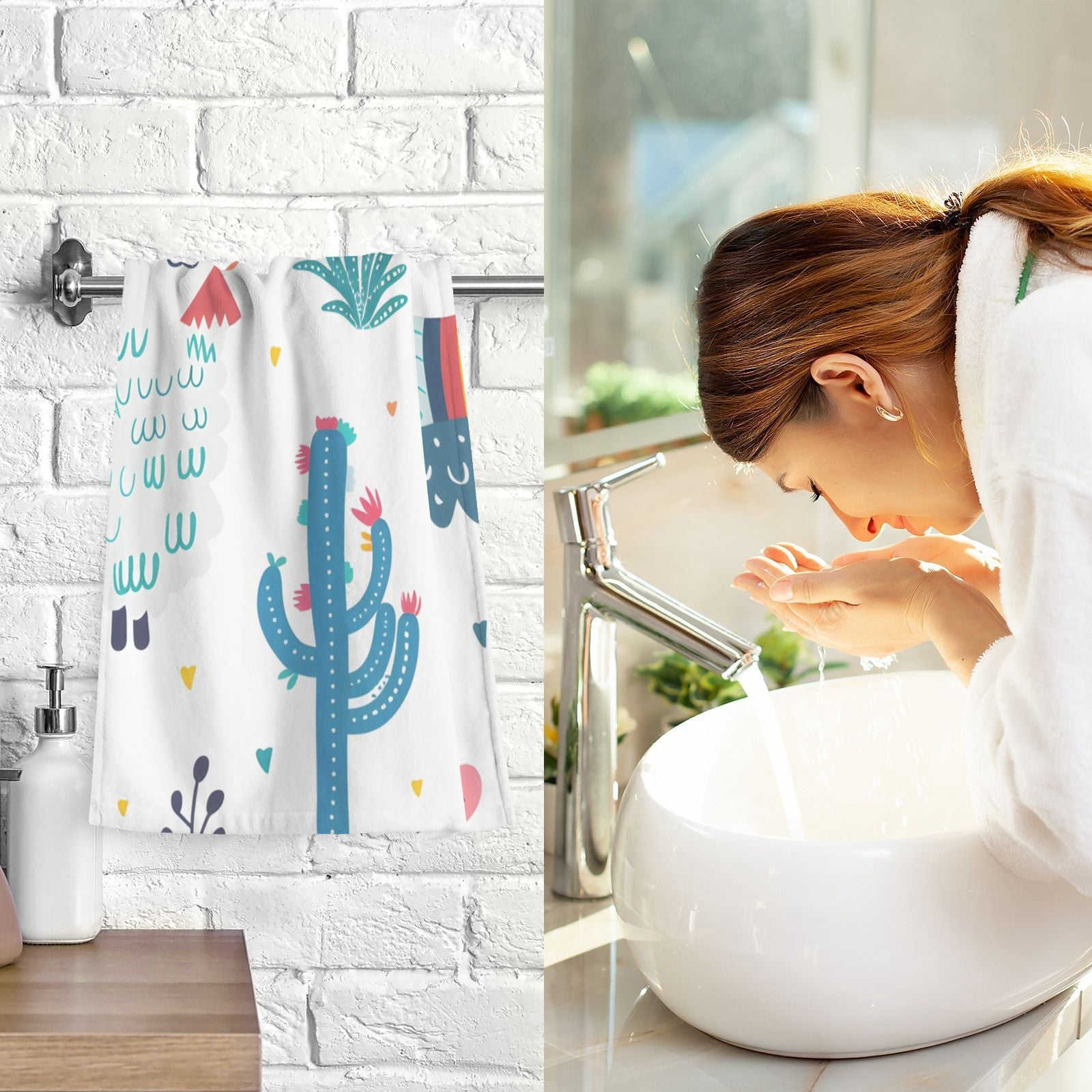 Sheeps Cactus Hand Towels Cotton Bath Towels Large Face Towels Absorbent for Bathroom 2 Packs