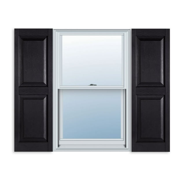 15 Inch X 63 Inch Standard Raised Panel Exterior Vinyl Shutter Black (Pair)