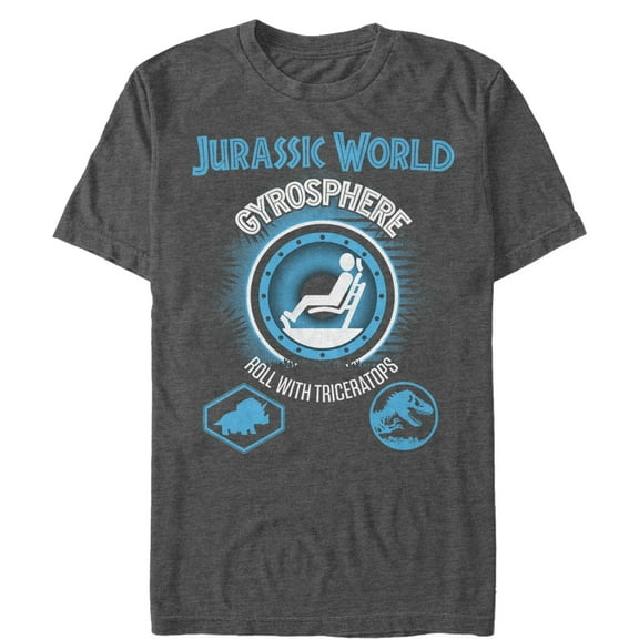 Men's Jurassic World Gyrosphere Roll With Triceratops Graphic Tee Charcoal Heather Small