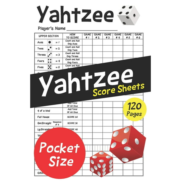 pocket size yahtzee score sheets clear printing obvious text correct scoring instruction 120 pages dice board game yahtzee score pads score book score cards paperback walmart com