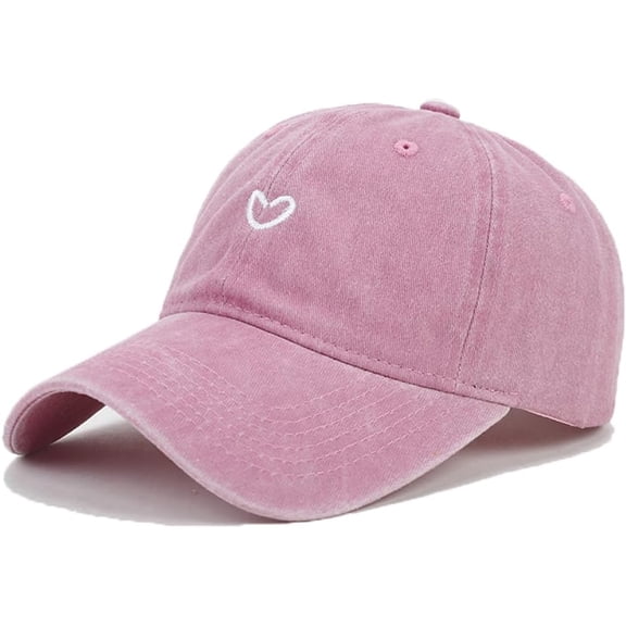 Cute Heart Hats for Women Vintage Washed Cotton Embroidered Baseball Cap Adjustable Low Profile Dad Hat