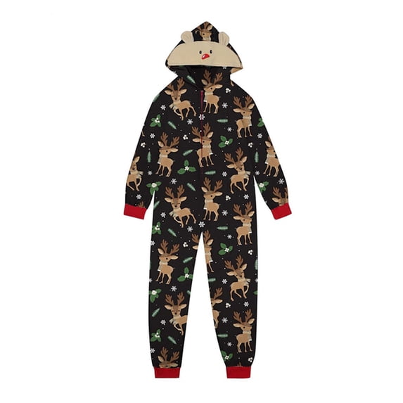 Gureui Matching Christmas Family Pajamas One Piece Jumpsuit, Long Sleeve Hooded Cartoon Elk Printed Zipper Closure Sleepwear for Mom/Dad/Kids/Baby
