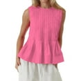 thumbnail image 3 of Womens Summer Pleated Peplum Sleeveless Blouse Tank Tops Round Neck Y2K Babydoll Blouse Shirt Pink S, 3 of 9