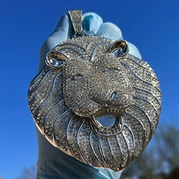 Bold 6CT Moissanite Lion Pendant for Men, 14K Yellow Gold-Plated, Statement Charm Necklace, Hip Hop Jewelry, Eye-Catching Gift for Him