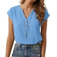 thumbnail image 2 of Horkkom Dress Shirts for Women Summer V Neck Button Short Sleeve Tops Business Work Casual Tops L, 2 of 7