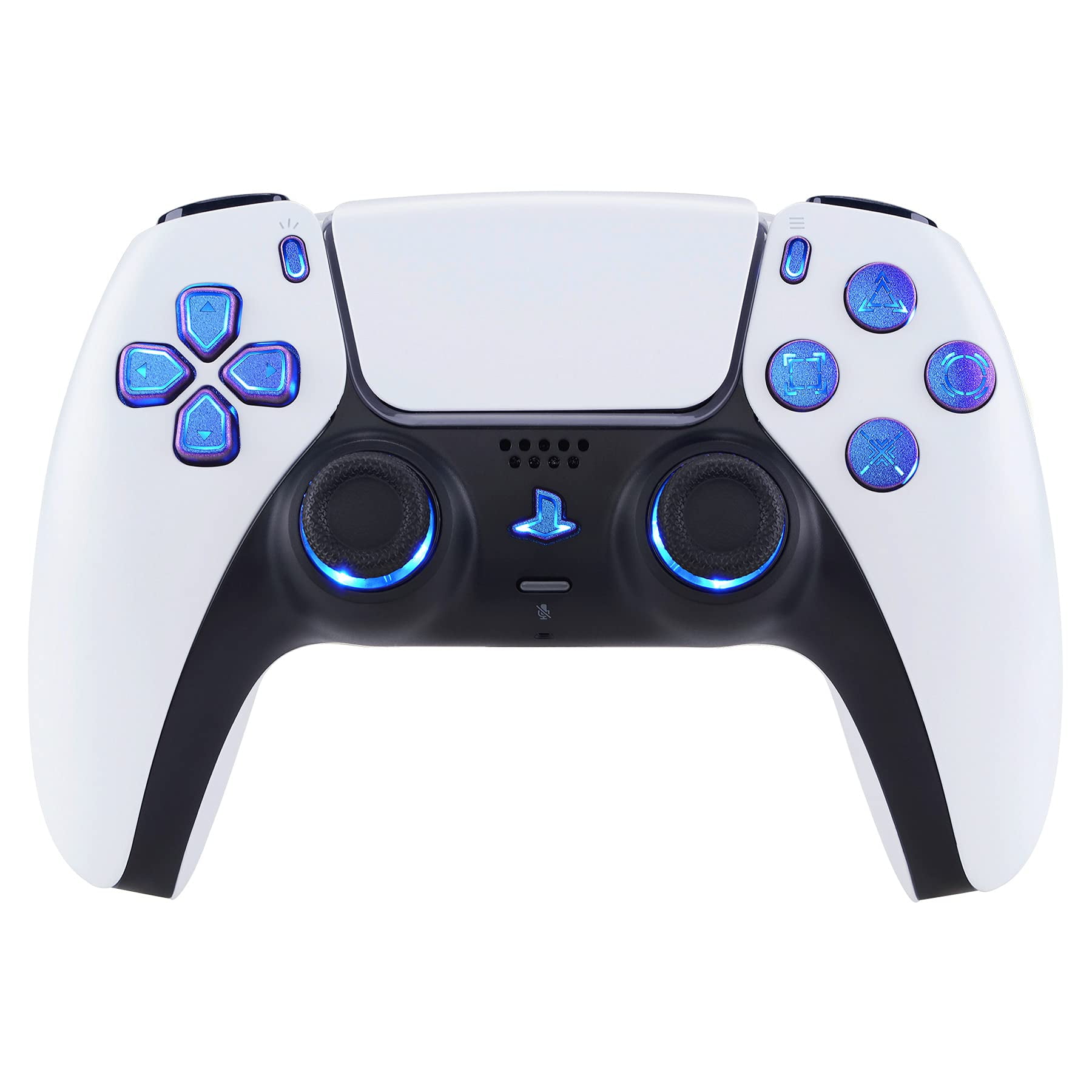 eXtremeRate Multi-Colors Luminated D-pad Thumbstick Option Face Buttons Chameleon Purple Blue Classical Symbols Buttons LED Kit for PS5 Controller