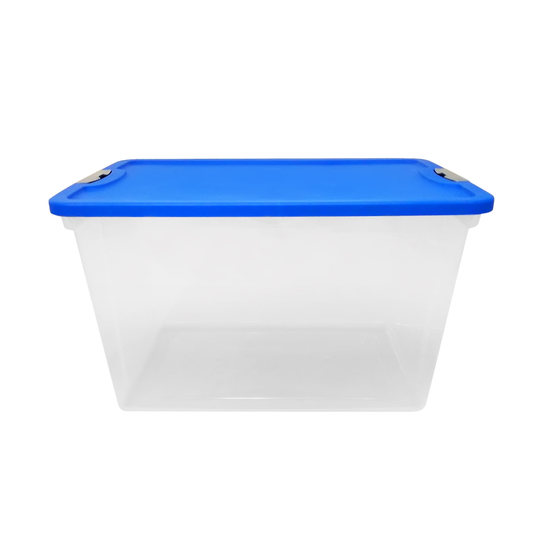 Homz 64 Qt Secure Latch Large Clear Stackable Storage Container Bin w// Blue Lid