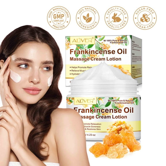 Aliver Frankincense Oil Massage Cream, 100% Pure & Natural, Promotes muscle relaxation and relieves muscle, Hydrates Skin, Vegan & Cruelty-Free, 4 oz