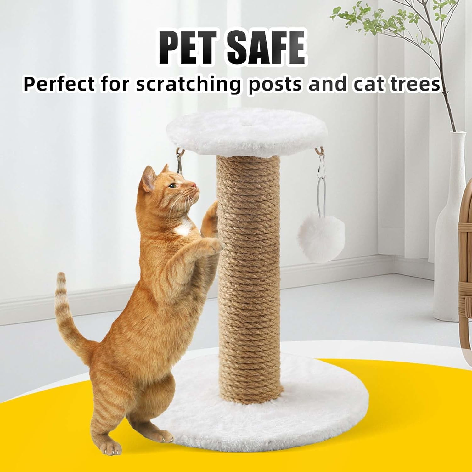 Natural Jute Twine, 5MM x 328FT Jute Rope Roll, Heavy Duty Thick Twine for Cat Scratching Post, Bundling, Gardening and DIY Crafts