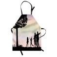 thumbnail image 1 of Silhouette Apron, Playing Under a Tree in Soft Color Change Sky Backdrop, Unisex Kitchen Bib with Adjustable Neck for Cooking Gardening, Adult Size, Charcoal Grey Multicolor, by Ambesonne, 1 of 4