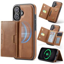 Case For IPhone 17 6.3" RFID Blocking Protective Purse Case With Magsafe 7-card Slots Kickstand 2 In 1 Detachabl Flip Shockproof Protective Leather Cover,Brown,For iPhone 17