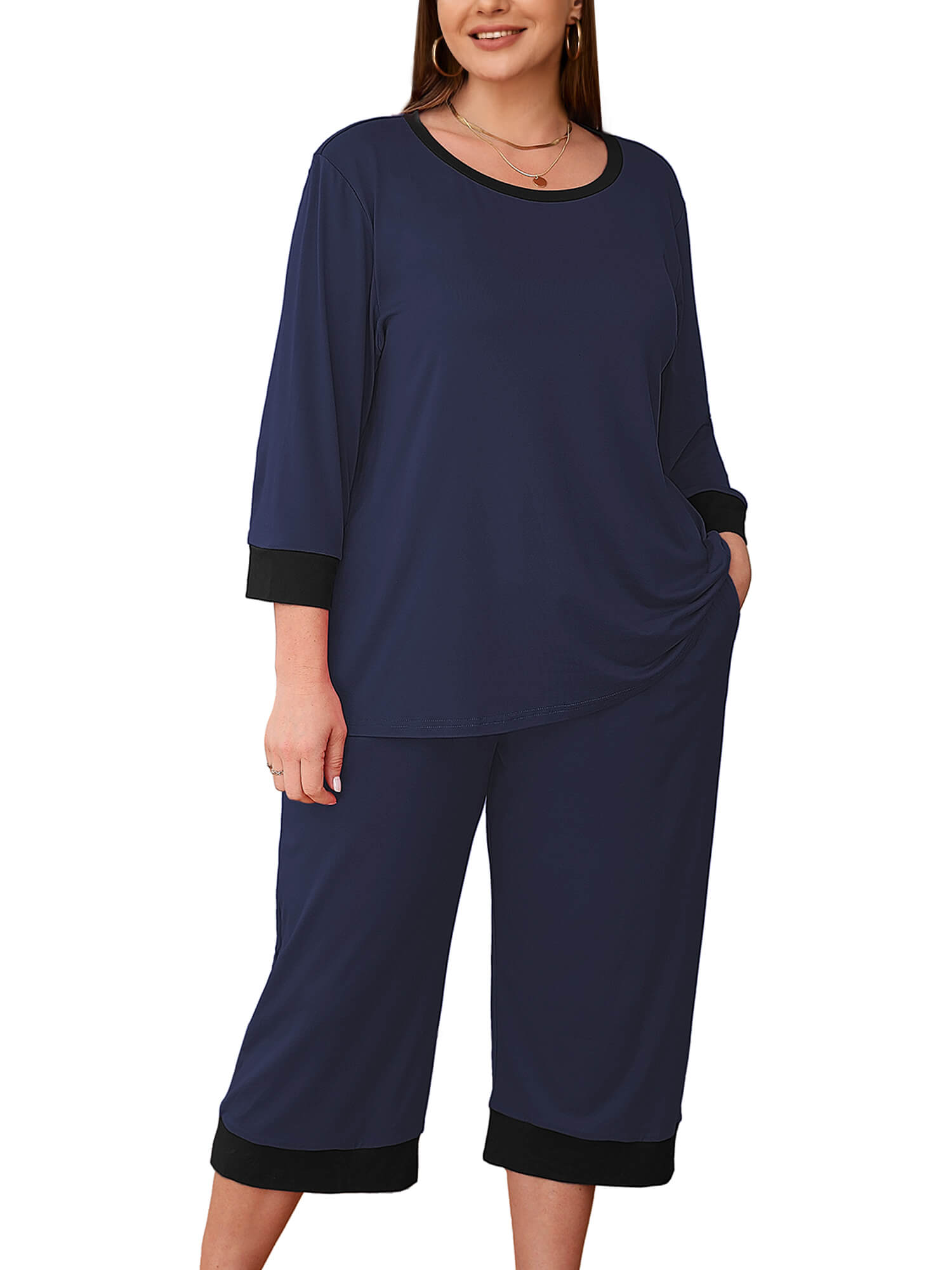 Showmall Women's Plus Size Pajama Set With Pockets photo 1