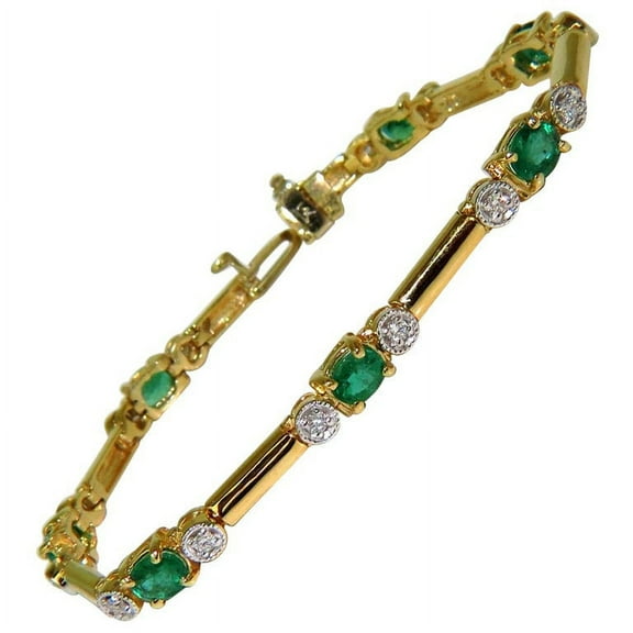 2.35CT NATURAL EMERALDS SOLID BAR LINK DECO DIAMONDS BRACELET