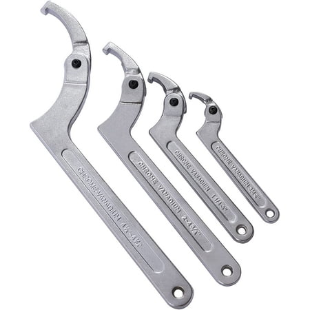 

4 Pieces C Pin Spanner Hook Wrench Adjustable Spanner Wrench Set Adjustable C Spanner C Wrench Chrome Vanadium for Tighten Lock Nuts and Bearings