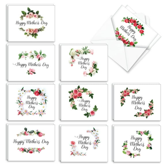 20 Mother's Day Note Cards with Envelopes (4" x 5.12") - Elegant Flowers Mother's Day (10 Designs, 2 Each) AM4175MDG-B2x10
