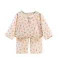thumbnail image 1 of Odeerbi 6M-13Y Niños Niñas Verano Algodón Pijamas Manga Larga Tops Pantalones Conjunto Suave Floral Imprimir Sleepwear Ligero Transpirable Pijama Set, 1 of 3