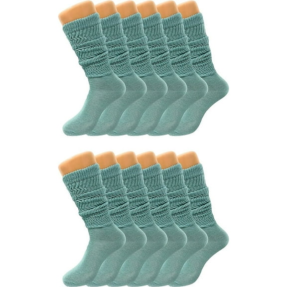 12 Pairs Extra Long Slouch Socks with Thin Sole Shoe Size 5 to 10 (Aqua Green)