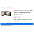 thumbnail image 2 of Right Headlight Assembly - Compatible with 2006 - 2008 Dodge Ram 1500 2007, 2 of 2