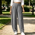 thumbnail image 6 of Bovxnpu Womens Casual Athletic Pants Lounge Pants High Waist Pleated Cotton Linen Wide Leg Loose Casual Pants, 6 of 8