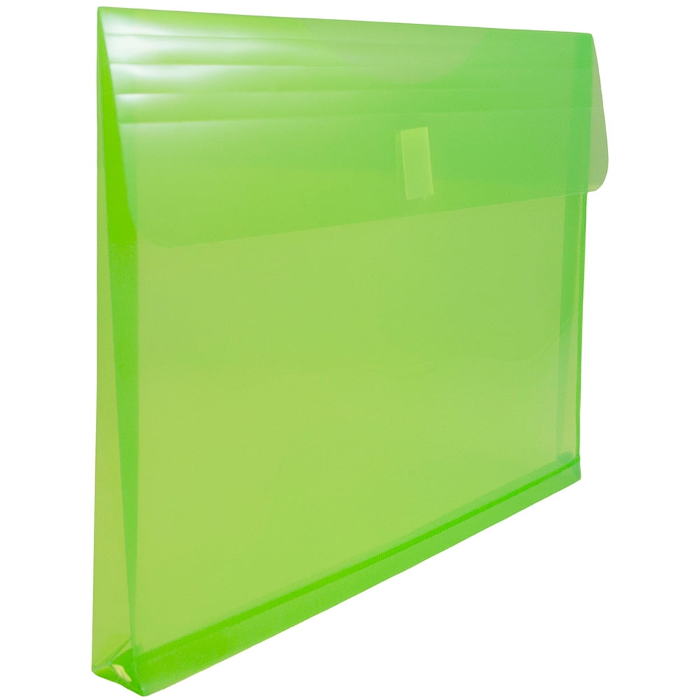 JAM Paper Plastic Expansion Envelopes, Hook & Loop, Letter Booklet, 9 3/4 x 13, 1 in Expansion, Lime Green, 3/Pack