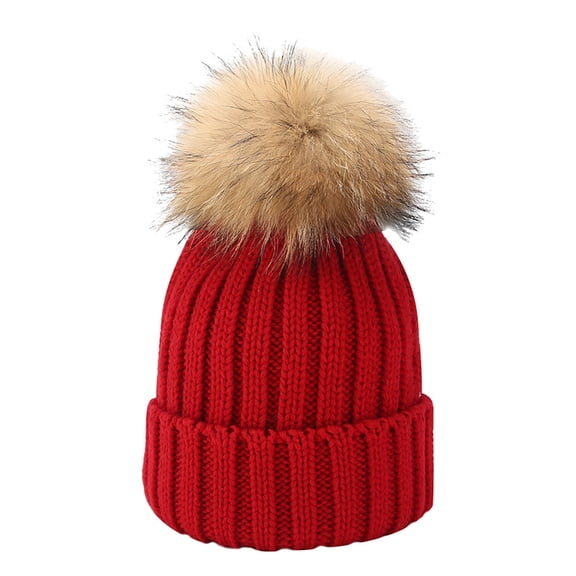 HJYCHN Winter Hats for Women Solid Color Knit Beanie with Pompom Warm Unisex Hat for Adults and Kids Soft Cozy for Everyday Womens Hat Red One Size