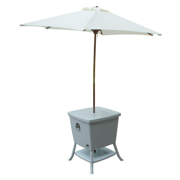 Leisure Season Cooler Table With, Outdoor Table With Umbrella Holder