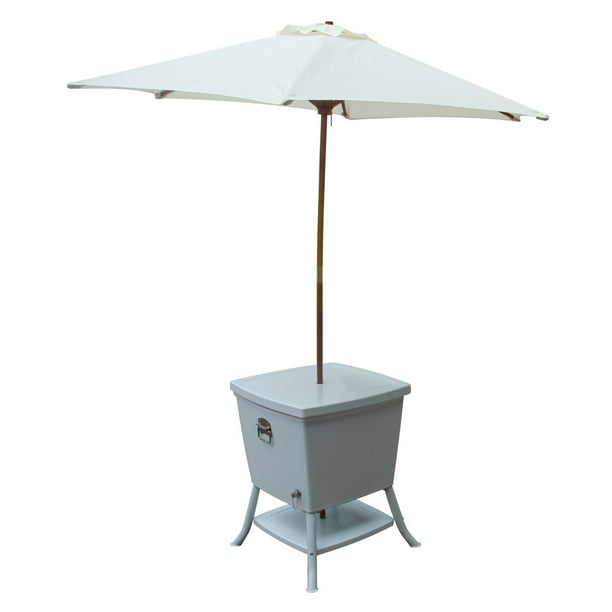 Leisure Season Cooler Table With Umbrella Light Gray Com Leisure Season Cooler Table With, Outdoor Table With Umbrella Holder