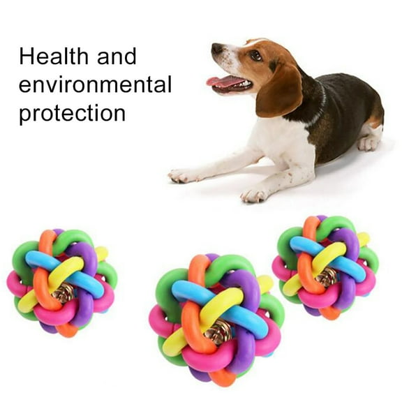 Travelwant 3Pcs/Set Multi Pet Nobbly Wobbly Dog Rubber Ball Dog Toy, Pet Dog Puppy Colorful Woven Ball Bell Sound Teeth Cleaning Training Chew Sound Toy