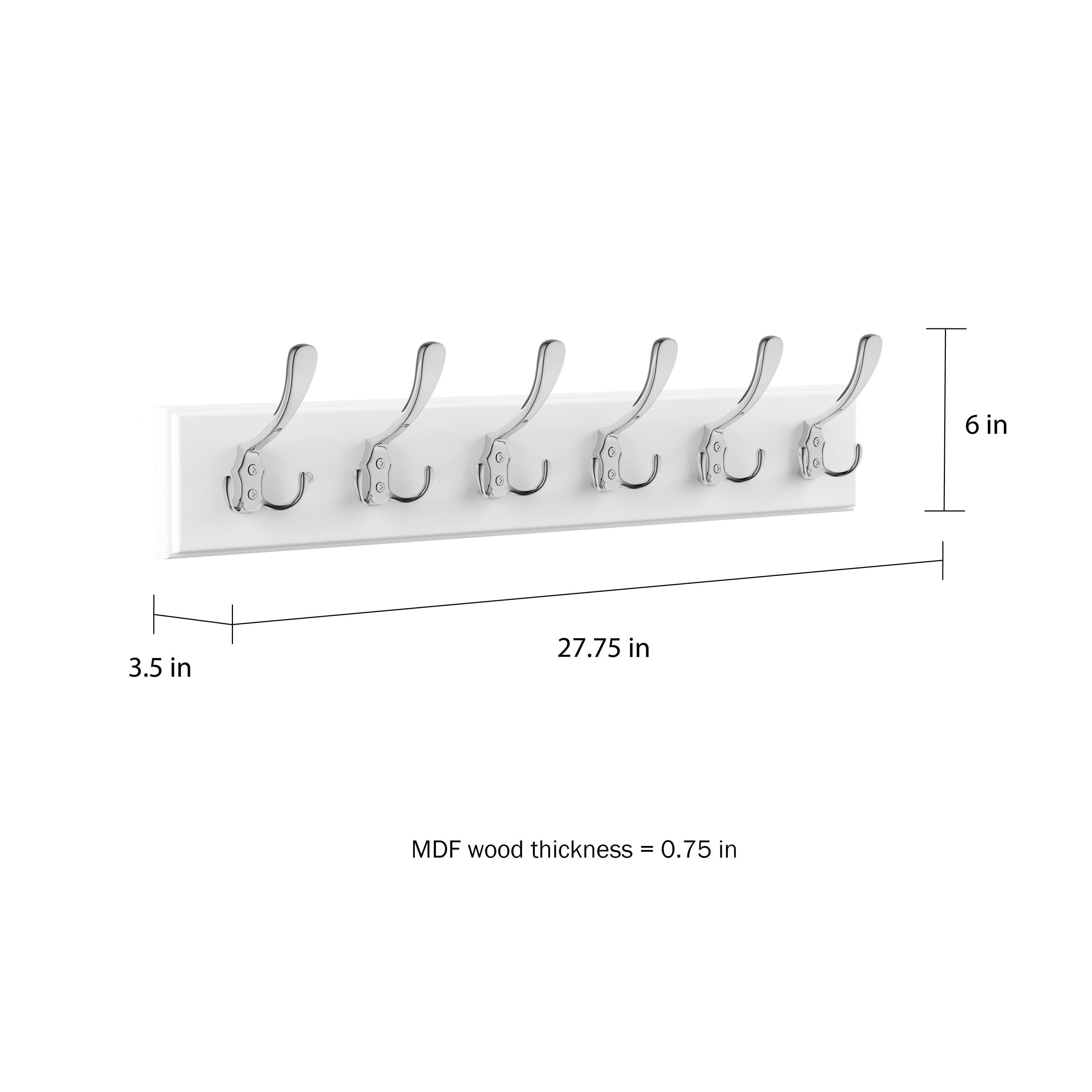 Wall Hook Rail-Mounted Hanging Rack With 6 Hooks-Entryway, Hallway, Or Bedroom-Storage Organization For Coats, Towels, Bags By Lavish Home (White)