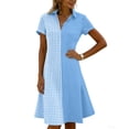 thumbnail image 7 of Horkkom Shirt Dresses for Women V Neck Short Sleeve Midi Dresses Summer Plaid Print Casual Dresses XL, 7 of 7