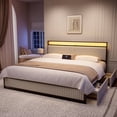 thumbnail image 1 of GUNAITO King Bed Frame with Headboard, Platform Bed with 2 Drawers, Velvet Upholstered Bed Frame with LED Lights & Charging station，Beige, 1 of 8