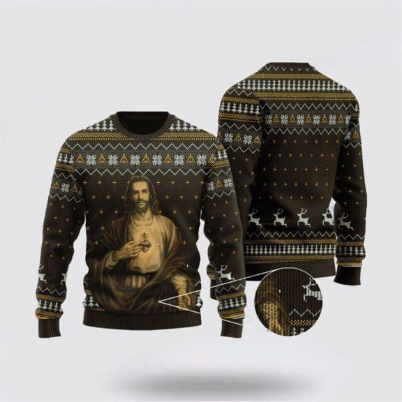 Christian Ugly Christmas Sweater, God Christ Show His Sacred Heart Ugly Christmas Sweater, Religious Christmas Sweaters
