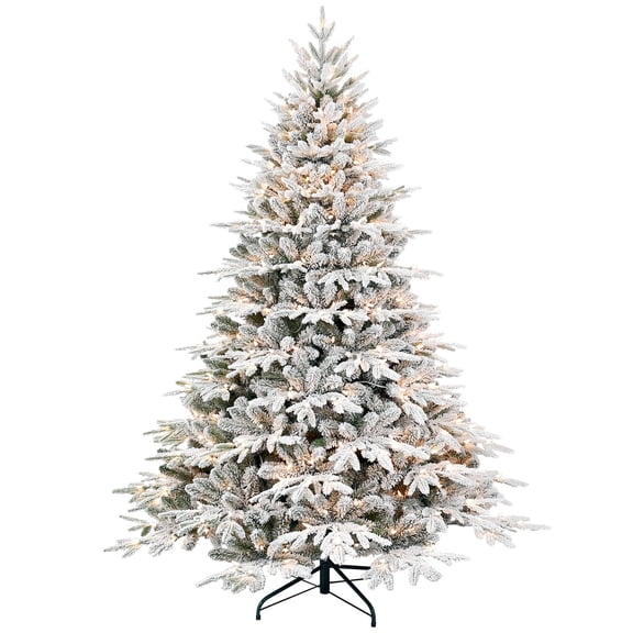 6.5ft Flocked Christmas Tree, PE/PVC Mixed Artificial Tree with Steel Wire, Fireproof & Environmentally Friendly, Hinged Design for Easy Assembly & Storage